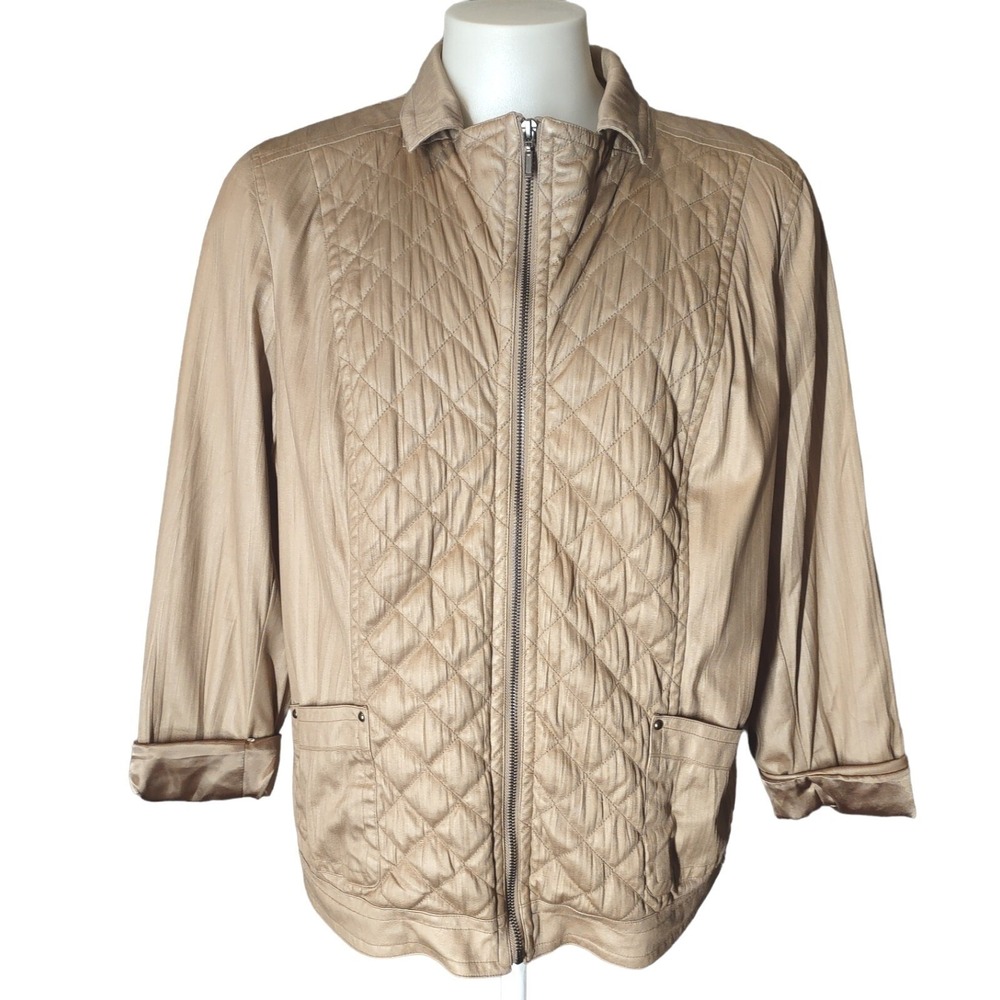 Laura Ashley Jacket Womens 3X Gold Quilted Zip Front Plus Size‎ Boho Cabin Core